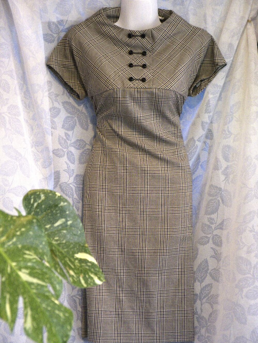 Vintage 1960s Jon McCauley Plaid Wiggle Dress | Brown Glen Plaid Sheath Midi